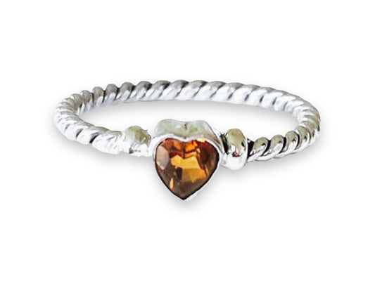 Citrine Tiny Heart Solitaire Ring