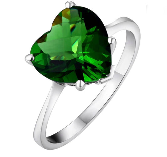 Green Helenite Heart Statement Ring