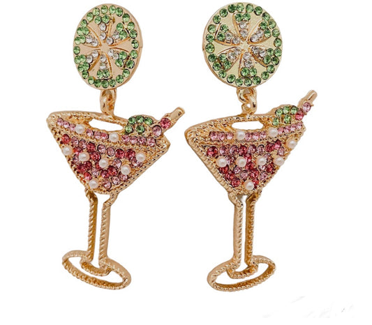 Martini Glass & Lemon Rhinestone Earrings