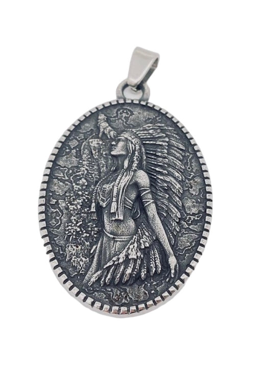 Vintage Native American Portrait Pendant