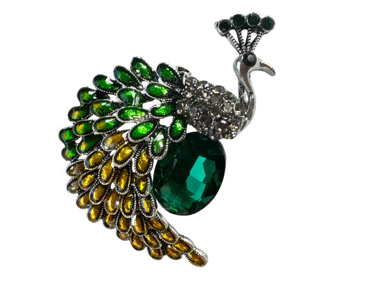 Rhinestone Peacock Brooch