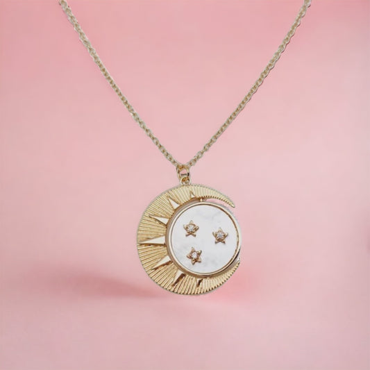 Gold Rotatable Vintage Star Moon Pendant Necklace