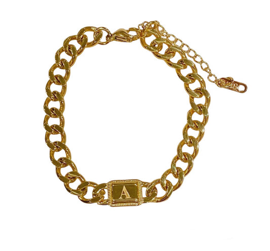 Initial Cuban Link Chain Bracelet