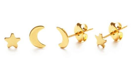 Star Moon Combo Stud Earrings