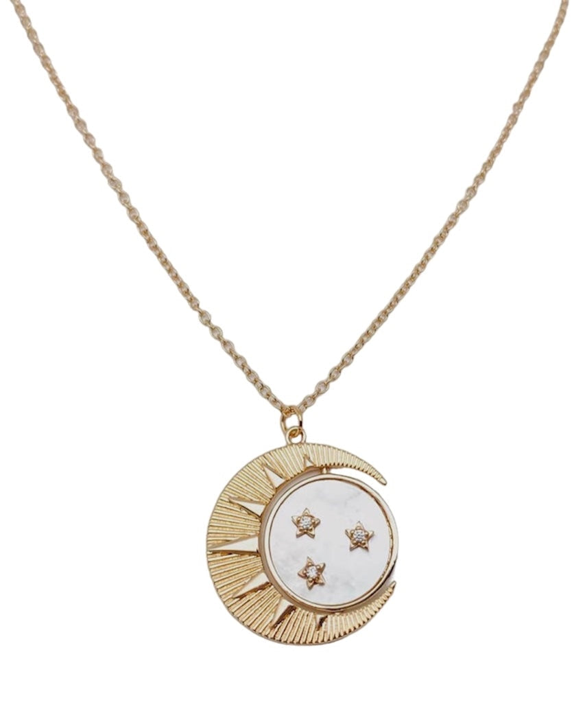 Gold Rotatable Vintage Star Moon Pendant Necklace